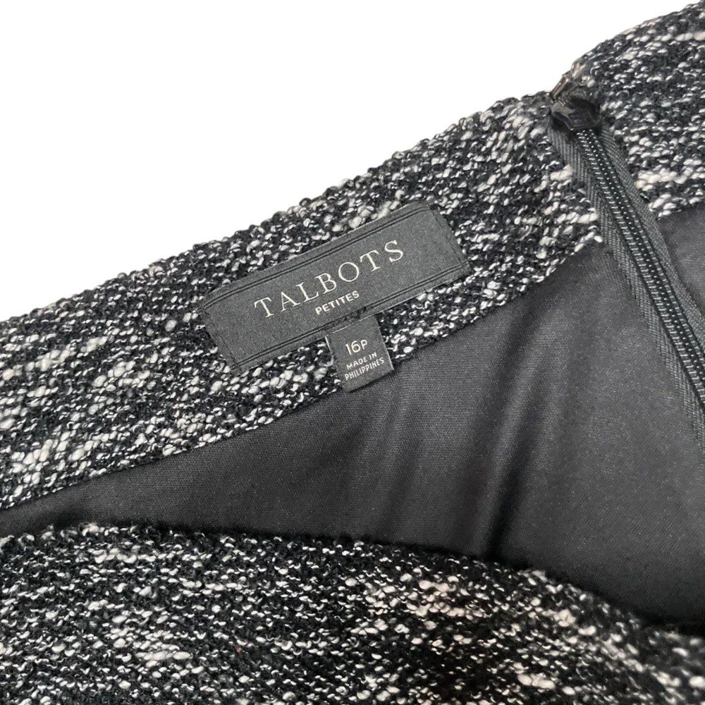 Talbots Petites 16 16P Black White Tweed‎ Stretch Cotton Wool Blend A-Line Skirt